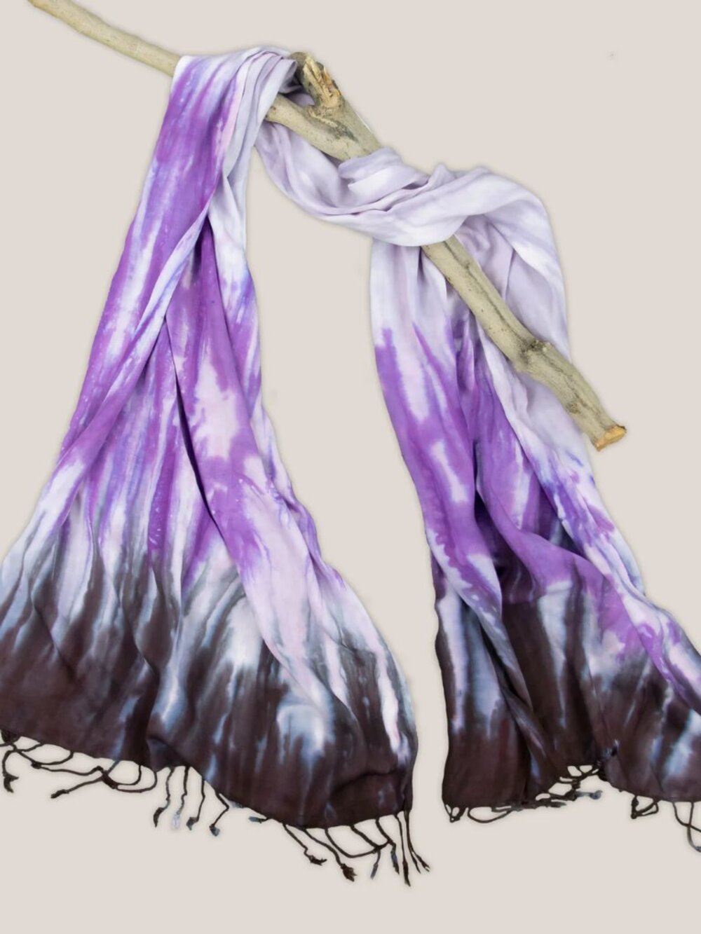 Liliana Tie Dye Boho Scarf | Fringe Rayon Hand Dyed Wrap in Purple